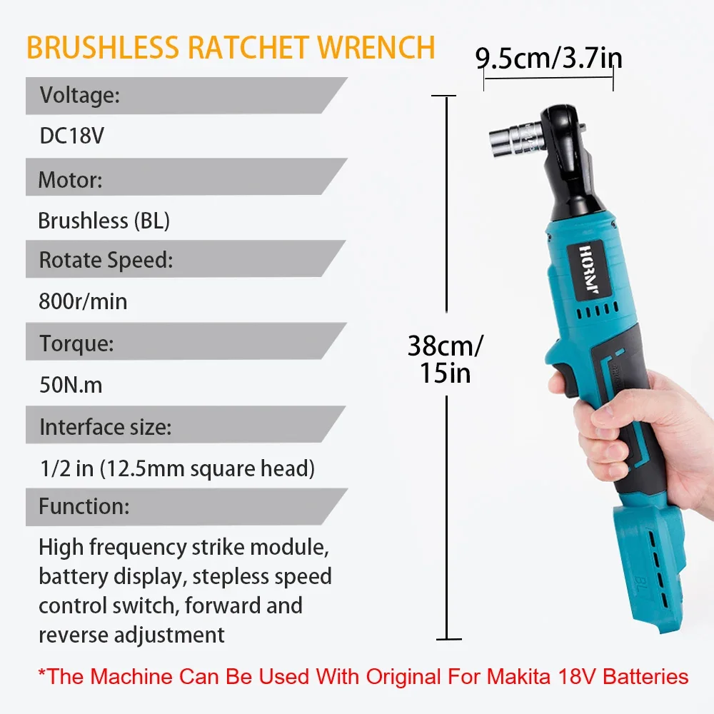 Brushless Electric Wrench 1/2\'\' Right Angle Ratchet Drill Set 50N.m Removal Screw Nut Car Repair Power Tool For Makita Battery