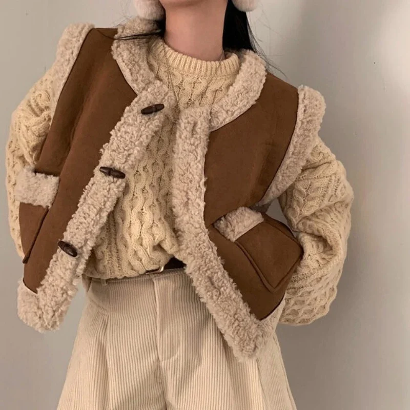 Gilet Nuova Primavera Autunno Donna Gilet con bottoni Capelli di agnello Inverno Termico Caldo Gilet in pile spesso Giacca senza maniche Cappotti da donna