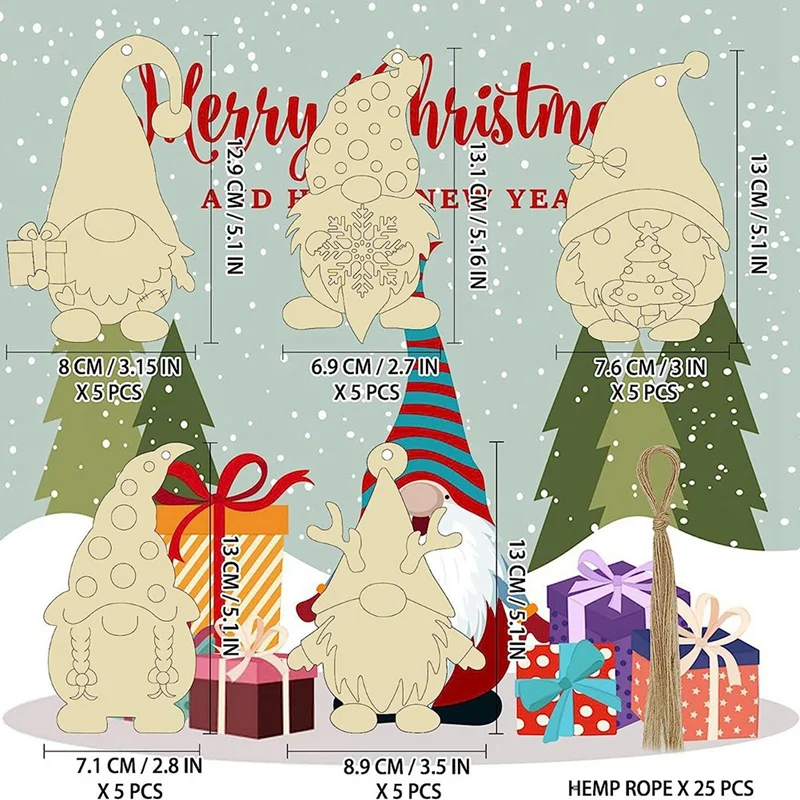 50PCS ที่ยังไม่เสร็จไม้เปล่าแขวนเครื่องประดับ Santa Claus เครื่องประดับตกแต่งต้นคริสต์มาส DIY CRAFT Home Decor