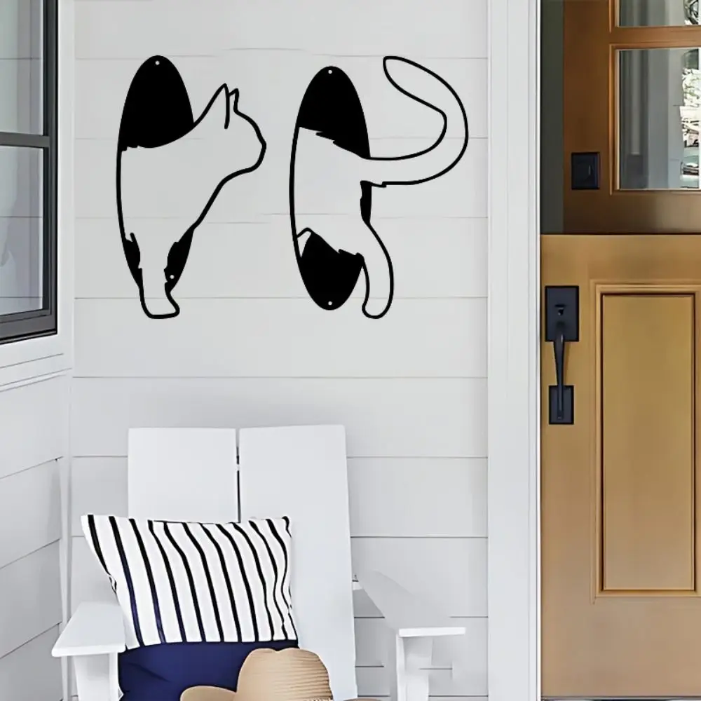 

2Pcs/set Black Cat Hanging Pendant Iron Art Handmade Metal Wall Ornaments Cartoon Cat Wall Hanging Ornaments Background Wall