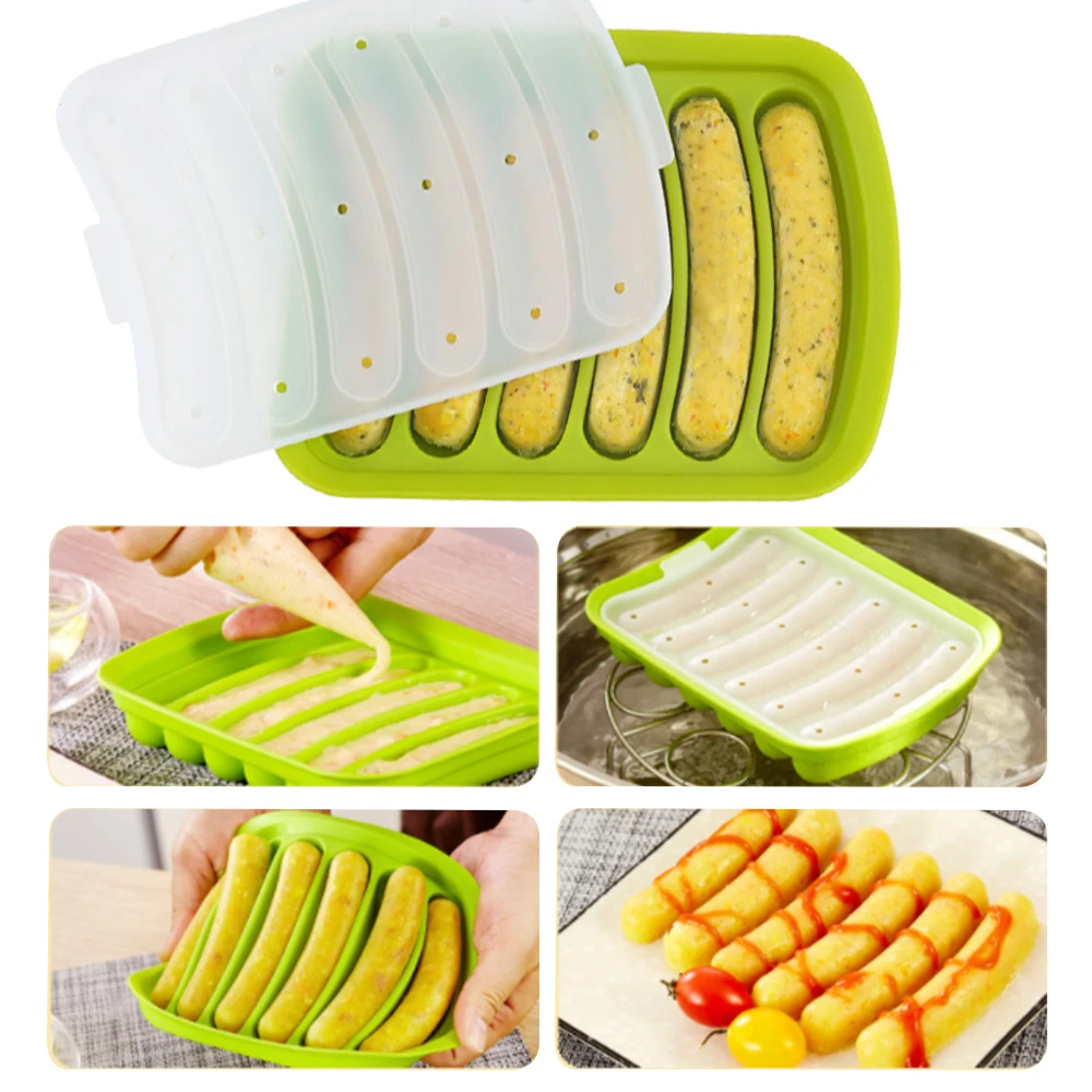 

6Grids Silicone Sausage Maker Mould DIY Hot Dog Making Moulds Handmade Ham Kitchen Gadgets and Accessories With Lid Dropshipping