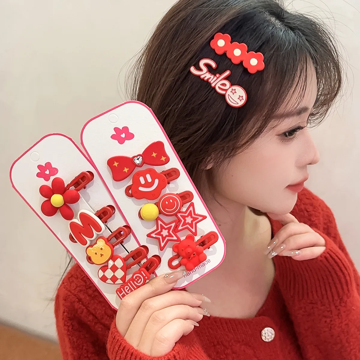 

5 шт., красные праздничные милые заколки для волос с бантом и бабочкой, заколки для волос на спине, аксессуары для волос