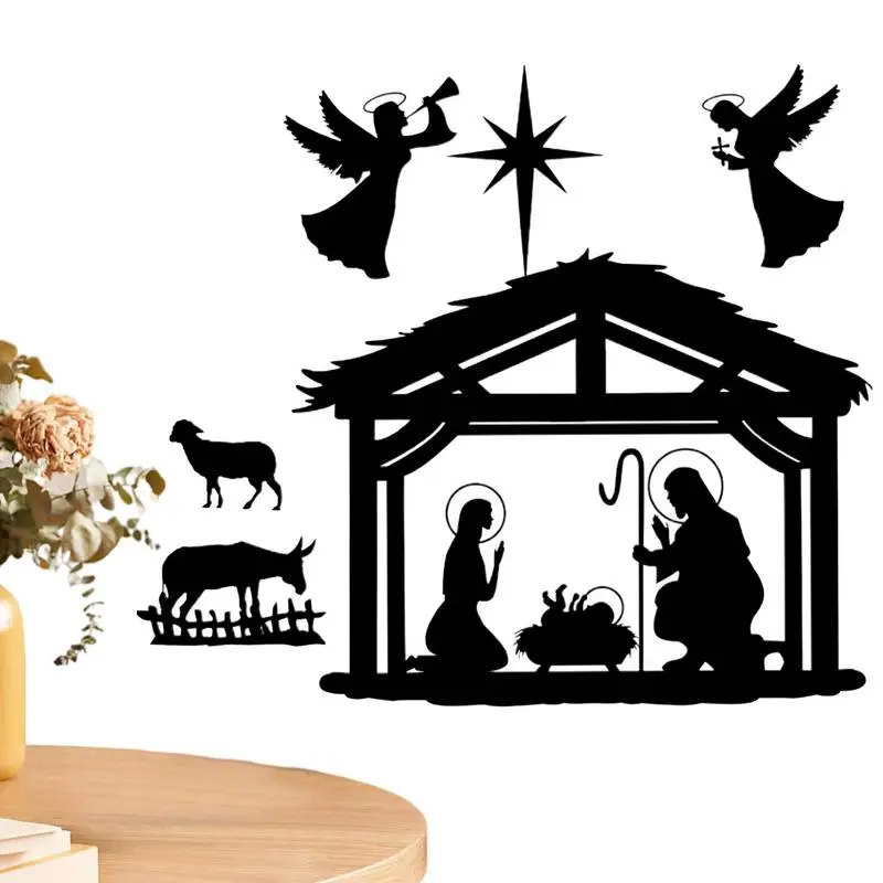 

Nativity Scene Wall Decor Christmas Metal Farmhouse Wrought Iron Decorations Anti-rust Outdoor Garden Jesus Pendant For Home