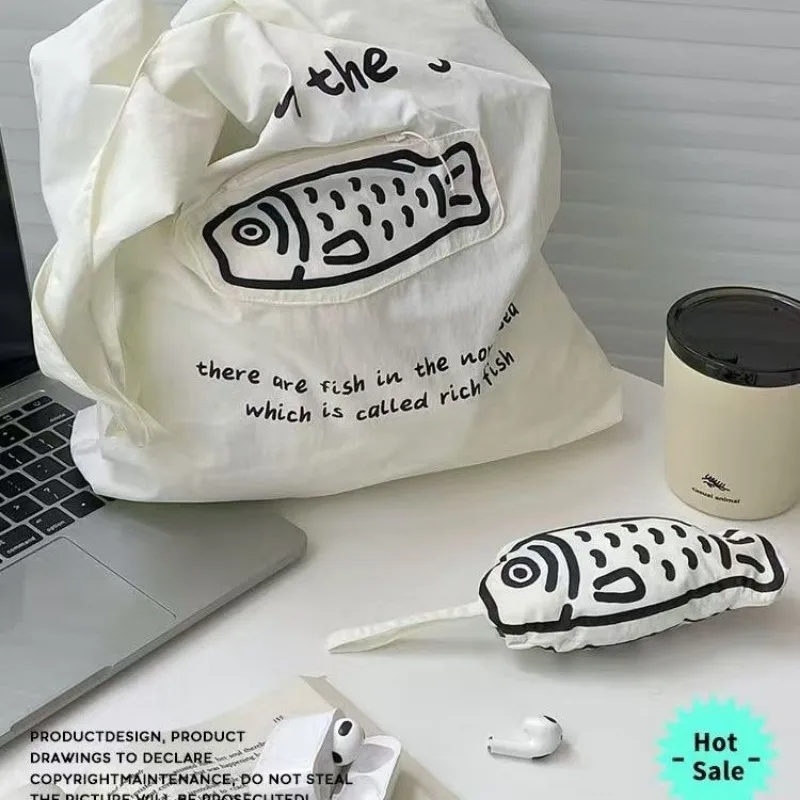 

Креативная модная оригинальная сумка-шоппер в форме рыбы, большая вместительная складная портативная сумка-тоут, экологичная сумка на одно плечо