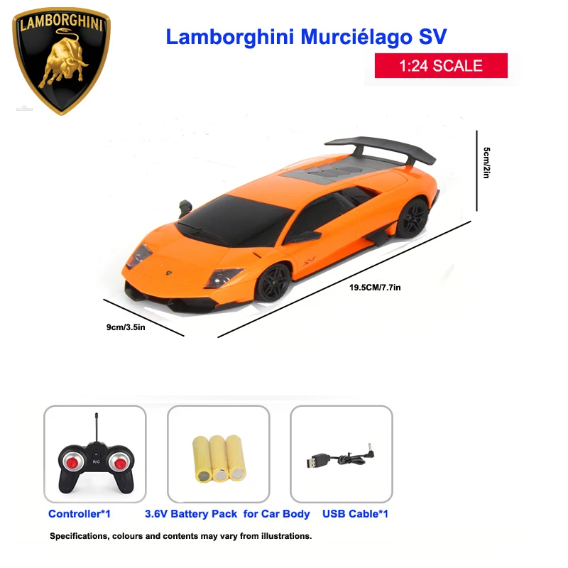 Lamborghini radio control 1:24  plastic orange yellow racing toys car model USB rechargable battery3-4-5-6-7-8boys present