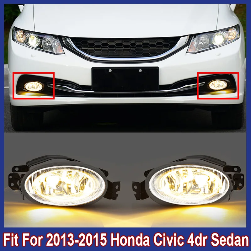 

Left & Right Car Fog Lamp For Honda Civic 4dr Sedan 2013-2015 Auto Front Bumper Driving Fog Lights+Switch+Bulbs+Wiring+Covers