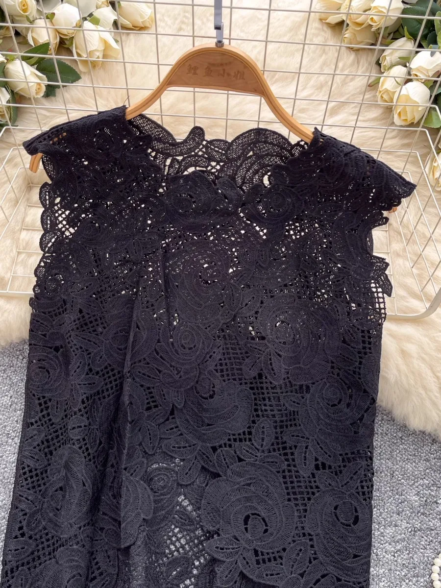 Foamlina Top da ragazza con ritaglio all'uncinetto in pizzo irregolare da donna 2025 Estate New Chic Versatile Capispalla unico Gilet senza maniche Camis