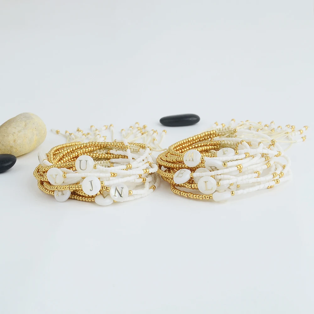 Unique design women's bracelet, couple's bracelet, natural shell letter, ultra-fine layered miyuki beads small bracelet, cross-border hot-selling beaded jewelry