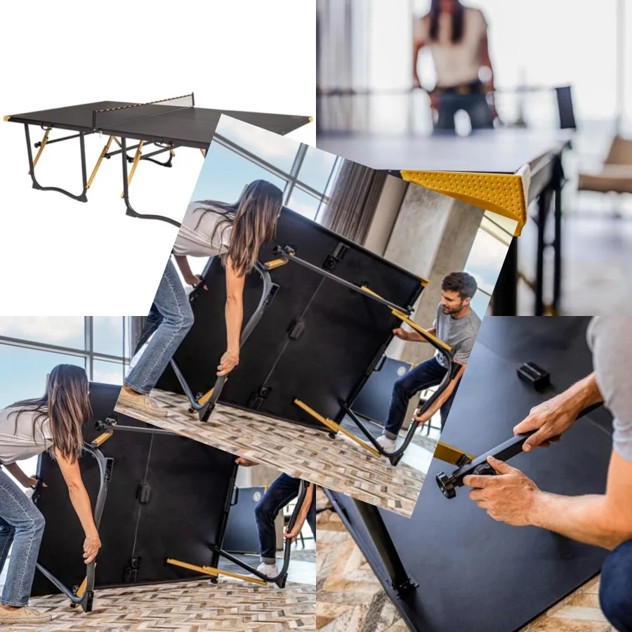 

Ping Pong Tables for Outdoor Use - 15mm Sturdy Top - Gold Star Volt Color - Easy Assembly Foldable Hinged Design with Built-in