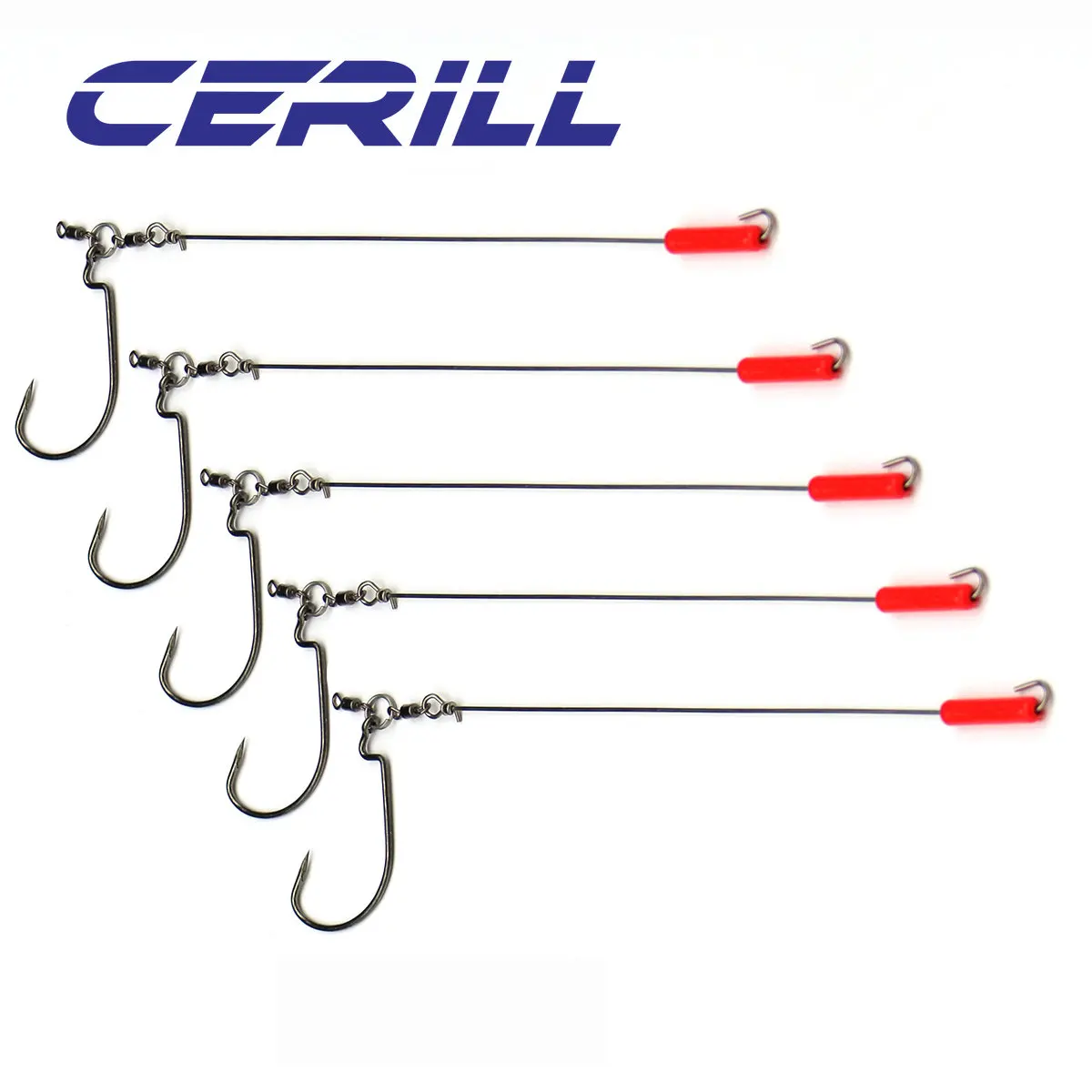 Cerill 5 PCs Heavy Duty Hook Wide Gap Rig Wire Punching Drop Shot With Swivel Fishing Weights Japan Tokyo Fishing Accessories