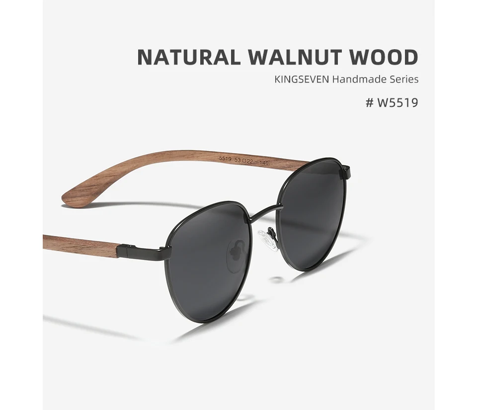 Kingseven 2024 neue hand gefertigte Holz sonnenbrille polarisierte Herren brille uv400 Schutzs piegel Brillen Holz tempel oculos – Detail 2