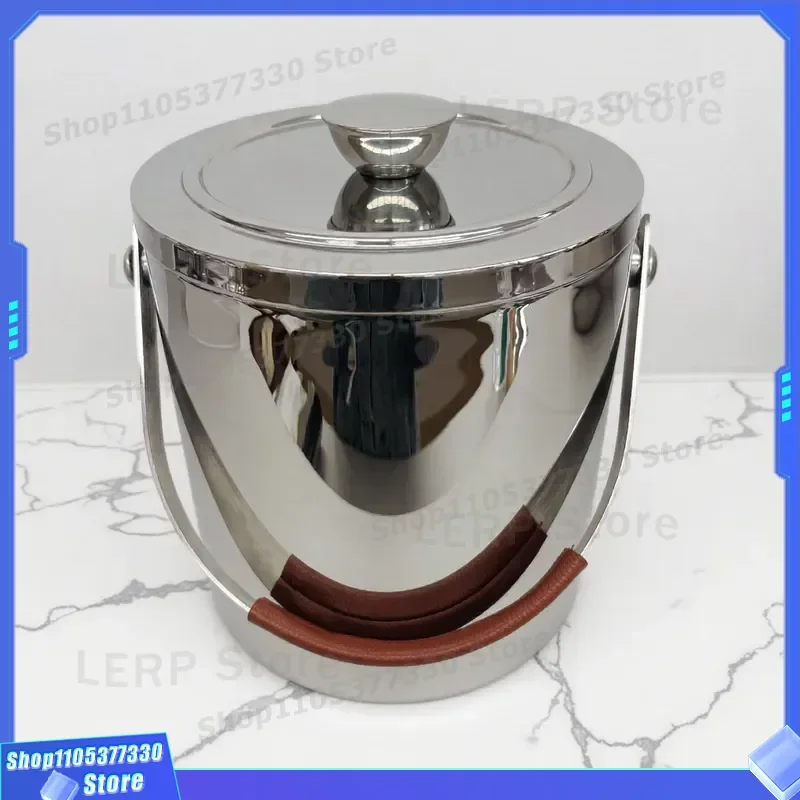 Stainless Steel Ice Bucket With Lid And Tongs For Champagne Beer Red Wine Bar KTV Party Supplies Portable Hand Dry Cooler Bin