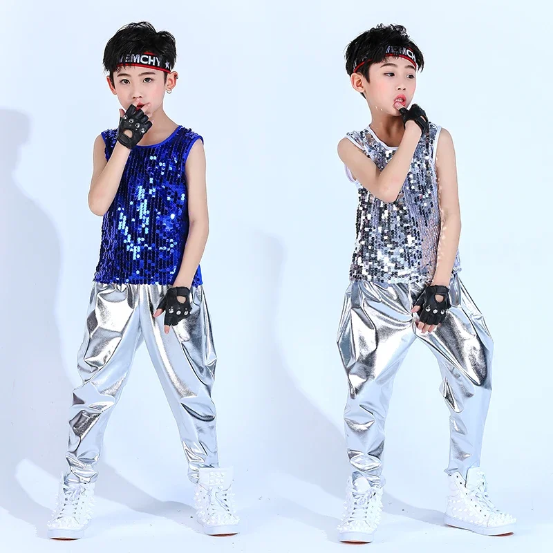 

Children's sequin vest performance suit for male, middle-aged, and young children's walking show for female