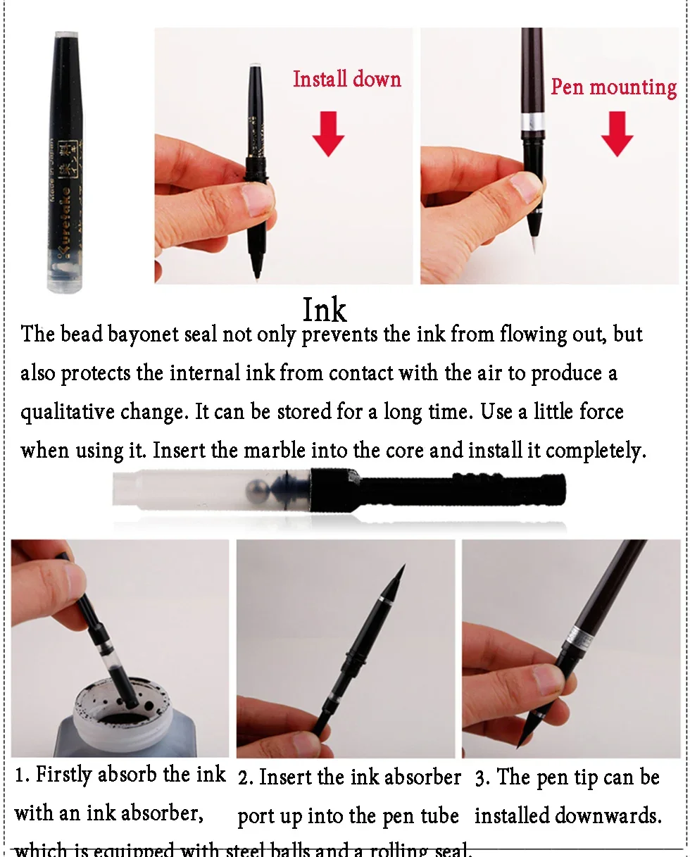 Japan ZIG Kuretake Fude Pinselstift, mittlere Spitze, nachfüllbare schwarze Tinte, für Kalligraphie, Manga, Zeichnen, professionell, Künstler. – Detail 6