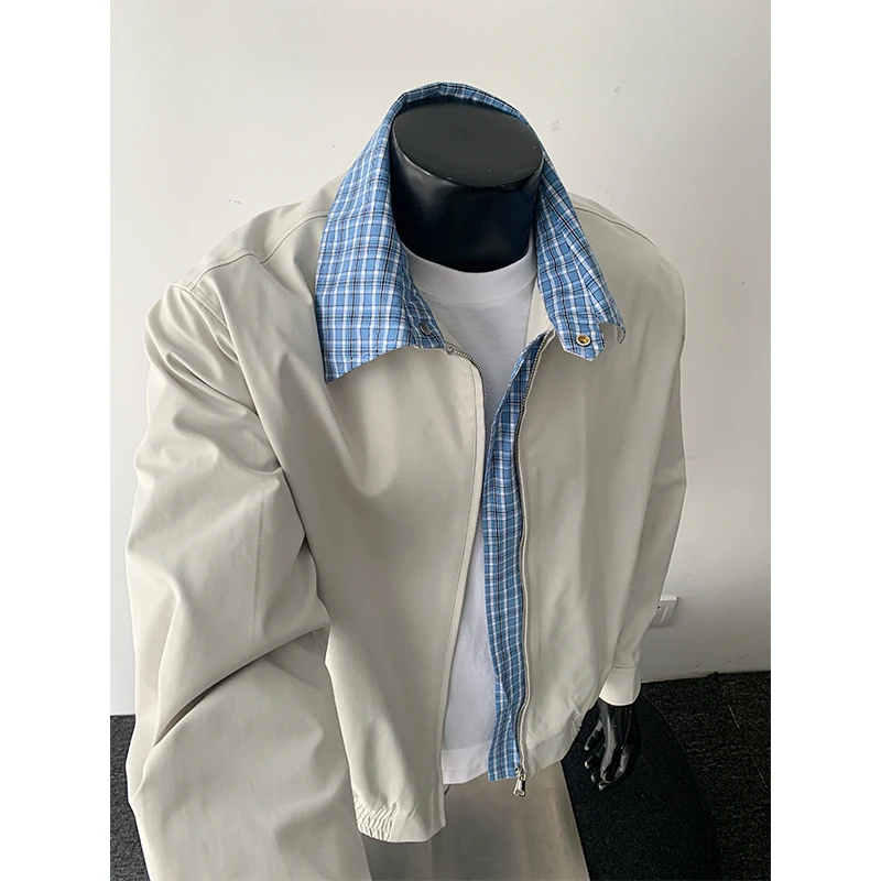 Classic Plaid Lapel Fake Two-piece Men's Loose Jacket Autumn Brand New Large Size Clothing Korean Casual Cityboy Minimalist Coat