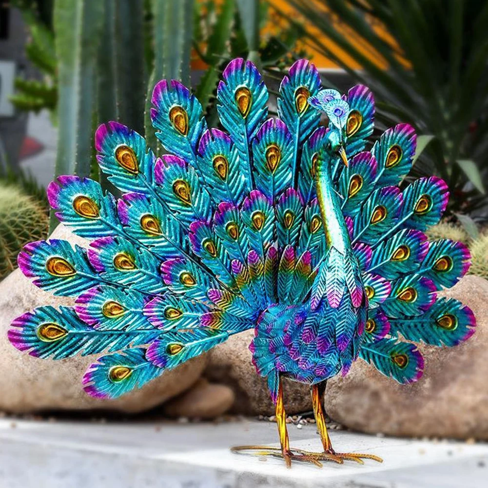 Peacock Statue Sculpture Ornament Handmade Crafts Ornament Animal Figurine Standing Posture Peacock Figurine Garden Decoration