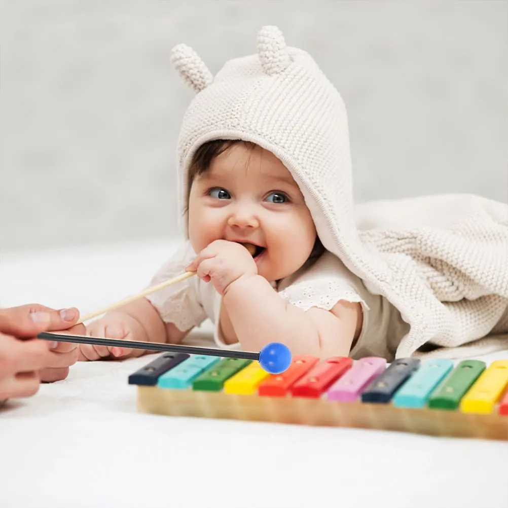 

2 Pairs Children Drumsticks Black Sticks Blue Balls Abs Material Percussion Mallets Xylophone Marimba Sticks Rubber Durable