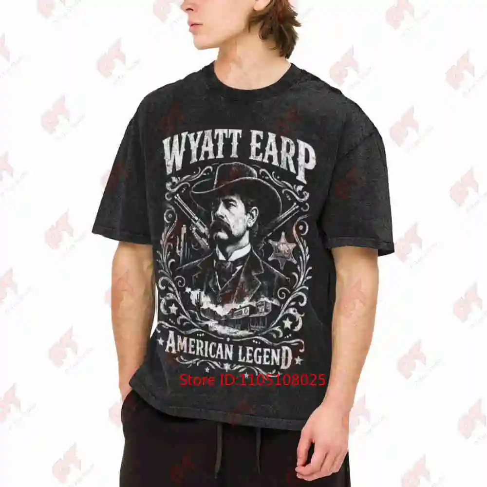 Wyatt Earp American Legend Western Outlaw Wild West Lawman Gunslinger Vintage Washed Tee Pure Cotton T-Shirt