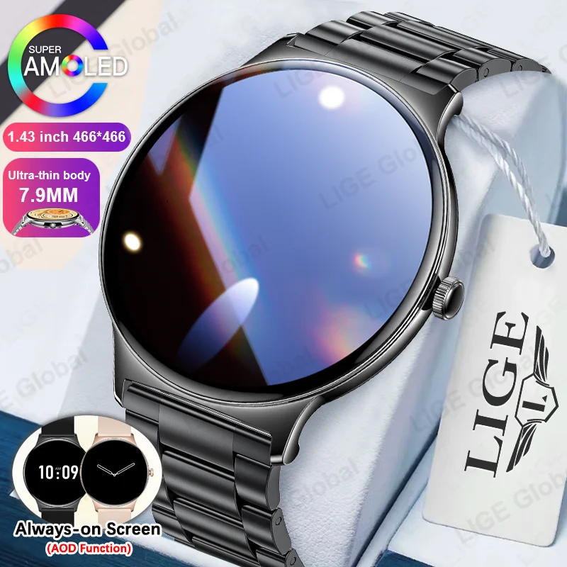 

LIGE New 7.9MM Ultra Thin Smart Watch Women Screen Always Display Time Sports Bracelet Bluetooth Call Fashion Smartwatches 2026