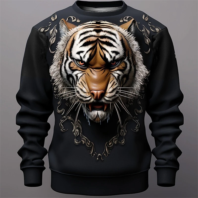 Fashion 3D Tiger Print Hoodies For Men Casual Simplicity Harajuku Oversized O-neck Pullover Funny Clothes Autumn Sweatshirts Top