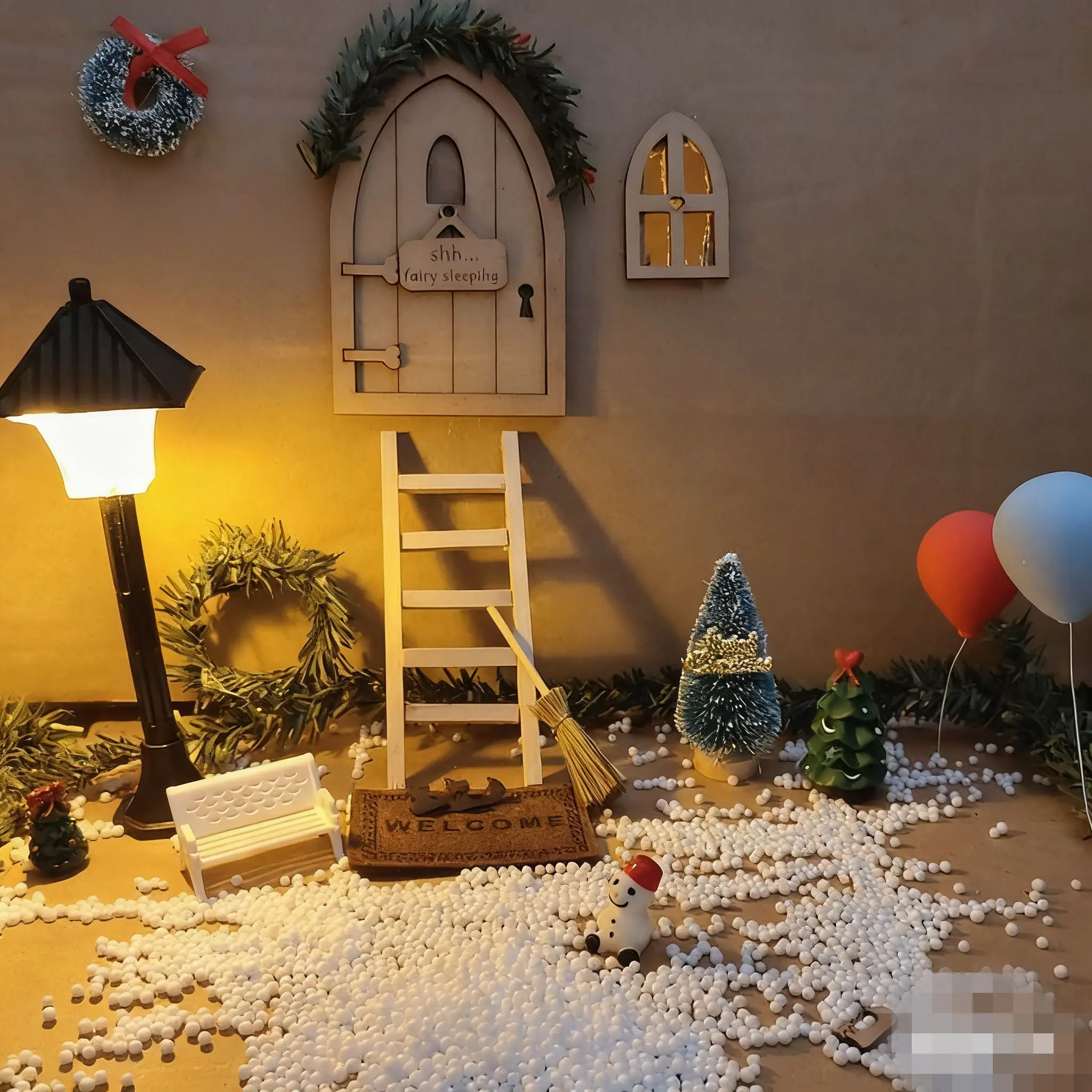 DELLHOUSE Poppenhuisaccessoires Kersttafereel DIY Sneeuwpop Ornament Miniatuur Deuropening Decor Vakantiesfeer Model