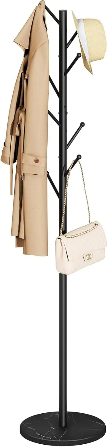 

Напольная вешалка для одежды с мраморным основанием, 8 крючками, прочная металлическая стойка для курток, шляп, одежды и сумок в прихожую