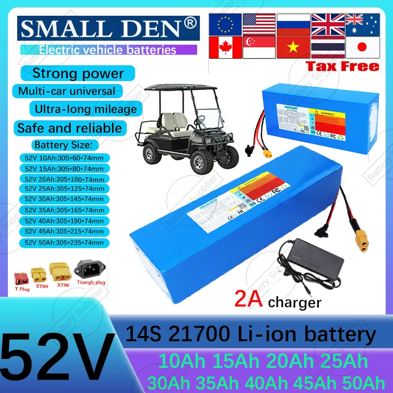 52V 50Ah 45Ah 40Ah 35Ah 30Ah 25Ah 20Ah 15Ah 10Ah nuevo paquete de batería de litio 21700 0-2000W de alta potencia para herramientas eléctricas agregar 2 cargadores