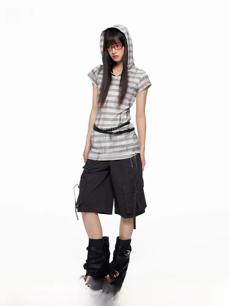 

EZEK American Street Sle Винтажная потертая футболка с капюшоном ort Sve Женский облегающий топ для раннего лета Faion