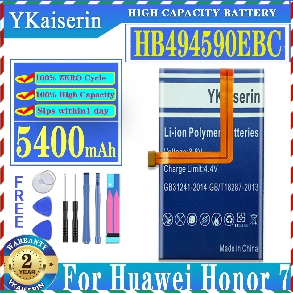 YKaiserin For Hua Wei HB494590EBC 5400mAh Battery For Huawei Honor 7 Honor7 Glory PLK-TL01H ATH-AL00 PLK-AL10 Batteries + Tools