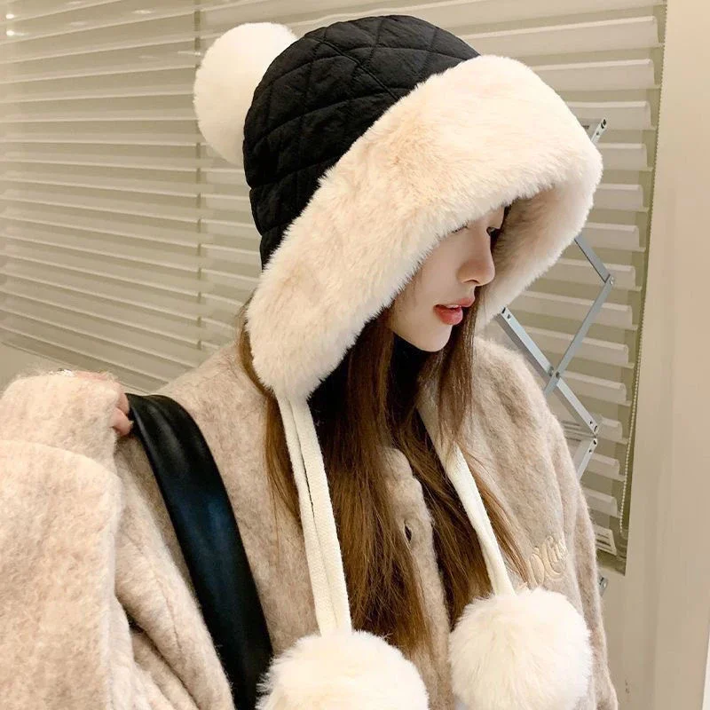 قبعة Lei Feng من القطيفة الدافئة السميكة، قبعة تزلج لطيفة لحماية الأذن - إكسسوار أزياء شتوي مريح