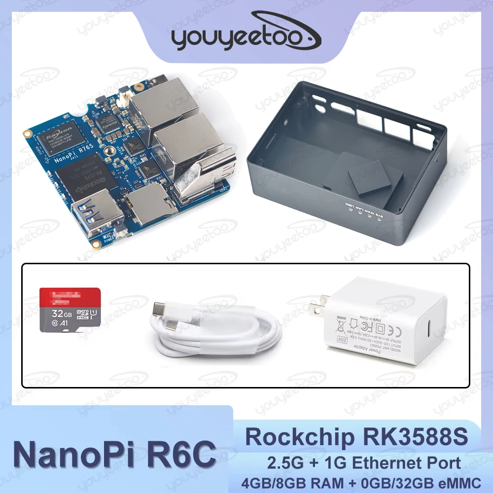 NanoPi R6C Router Board Dual 2.5G Ethernet Rockchip RK3588S Mini IoT Gateway 4GB/8GB RAM Supports Android TV Ubuntu FriendlyWrt