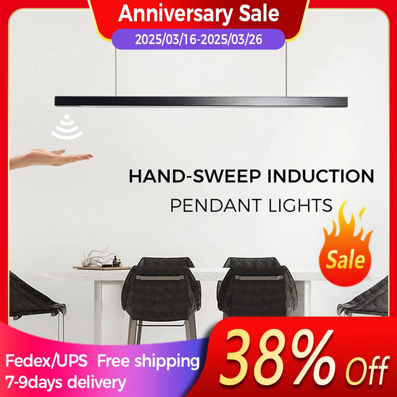 LED Hand Sweep Sensor Pendant Light Black/White Wood Hand Scan Hanging Lamps Pine Material