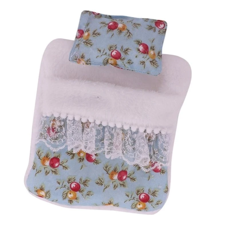 Doll Bed For 17cm Plush Figure Doll with Fashion Flower Pattern Pillow Sleepbag