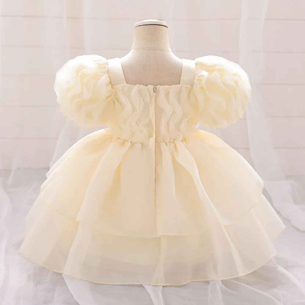 Fluffy Tulle Baby Girl Party Dress Puff Sleeve White 1st Birthday Baptism Wedding Princess Dresses Girls Bridemaid Baby Clothing