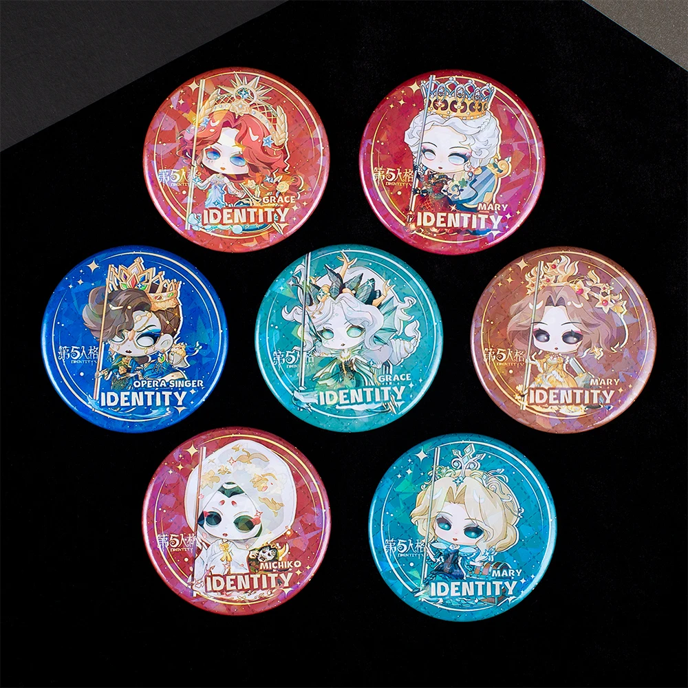 

58MM Anime Identity Ⅴ Cosplay Send Friend Tinplate Laser Badge Glitter Brooch Cartoon Backpack Decoration Xmas Birthday Gift