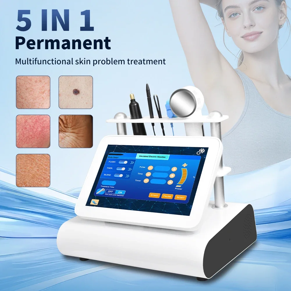 5 IN 1 Electrolysis Permanent Hair Removal Machine, Hot Cold Hammer Plasma Pen Mole Pigment Removal Salon Skin Care Device
