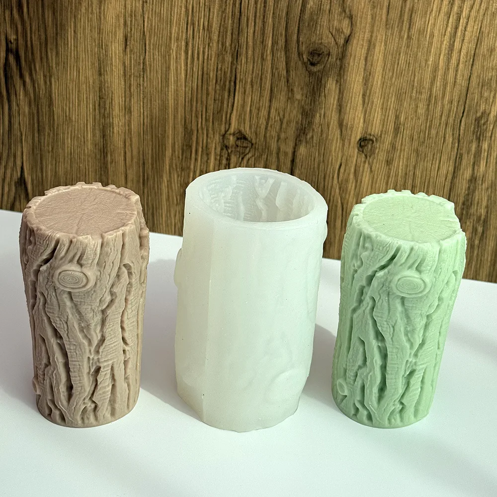 قالب سيليكون لصناعة يدوية شموع الجبس المعطرة مع جذع شجرة تصميم الحبوب الخشبية أدوات خبز الكعك هدية منزلية #4