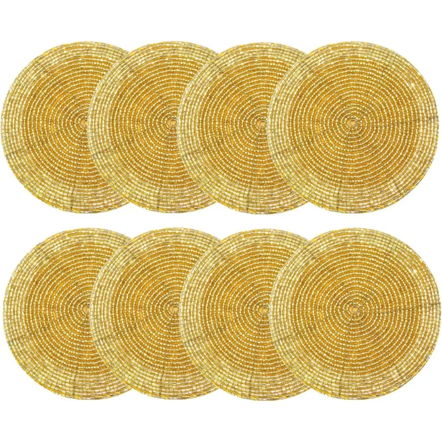 

Glitz Handmade Beaded Bar Drink Tabletop Protection Coasters - Set of 8 - Halloween Harvest Autumn Fall Thanksgiving Holiday Ch