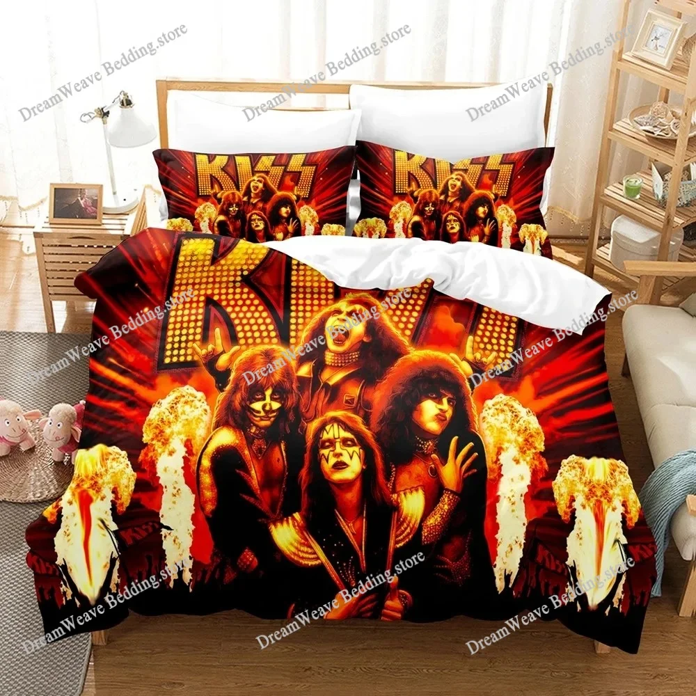 

Exquisite 3D KISS Rock Band Wallpaper Anime Digital Printing Bedding Set Duvet Cover Comforter Bed Youth Kids Girl Boys Gift