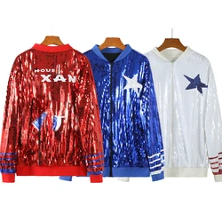 Game Day Red Blue Texan Women Sequin Jackets