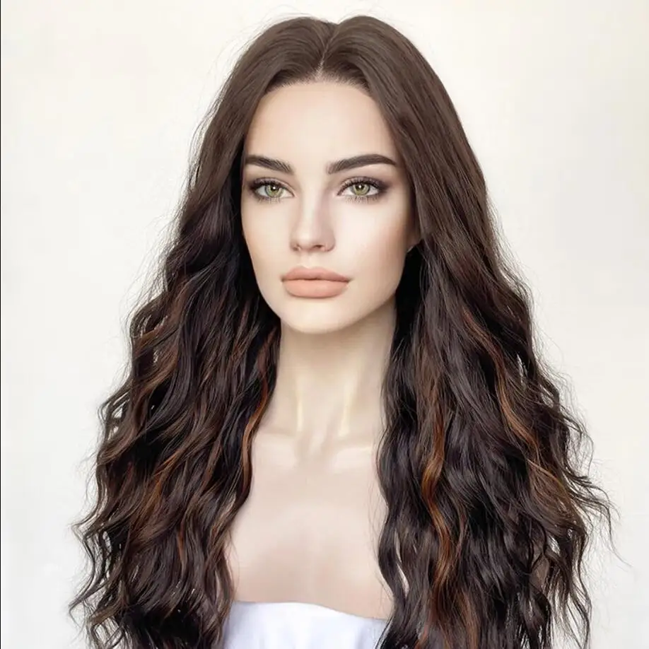 

200Density Highlight Brown Wave HD Lace Jewish 5x5 Silk Base European Human Hair Wig For Women BabyHair Gluelesss Preplucked