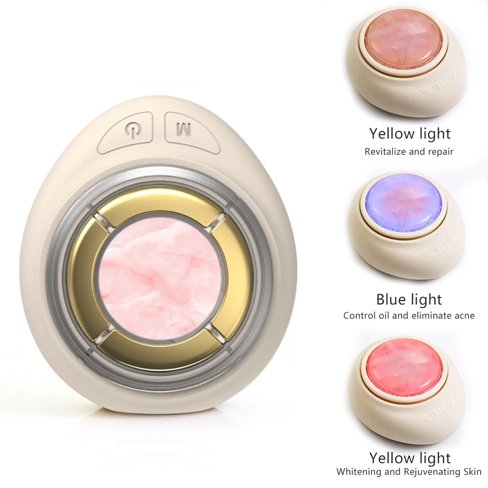 Hot Compress Jade Face Massager 3 Colors LED Light Therapy EMS Skin Firming and Tightening Beauty Tool