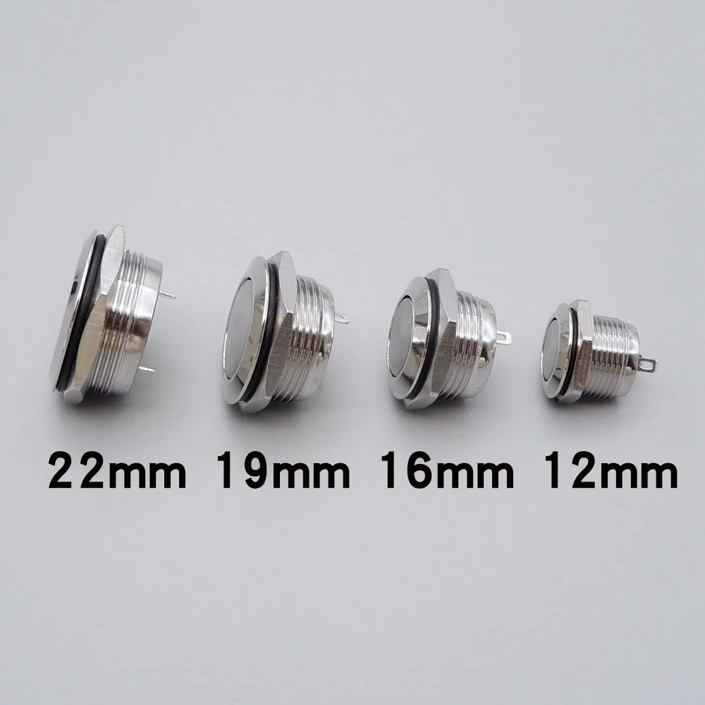 20pcs 12mm 16mm 19mm 22mm Ultra Short Metal Button Switch NO LED 1A Momentary Self Reset Waterproof Silver Shell High Flat Head