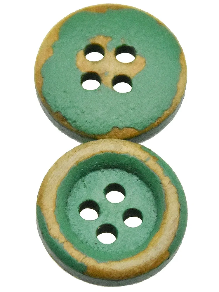 Natural Wood Piping Edging Wooden Buttons 15mm Green Sewing Accessories For Shirt Handmade Shabby Frayed 4 Holes 30PCs 50PCs