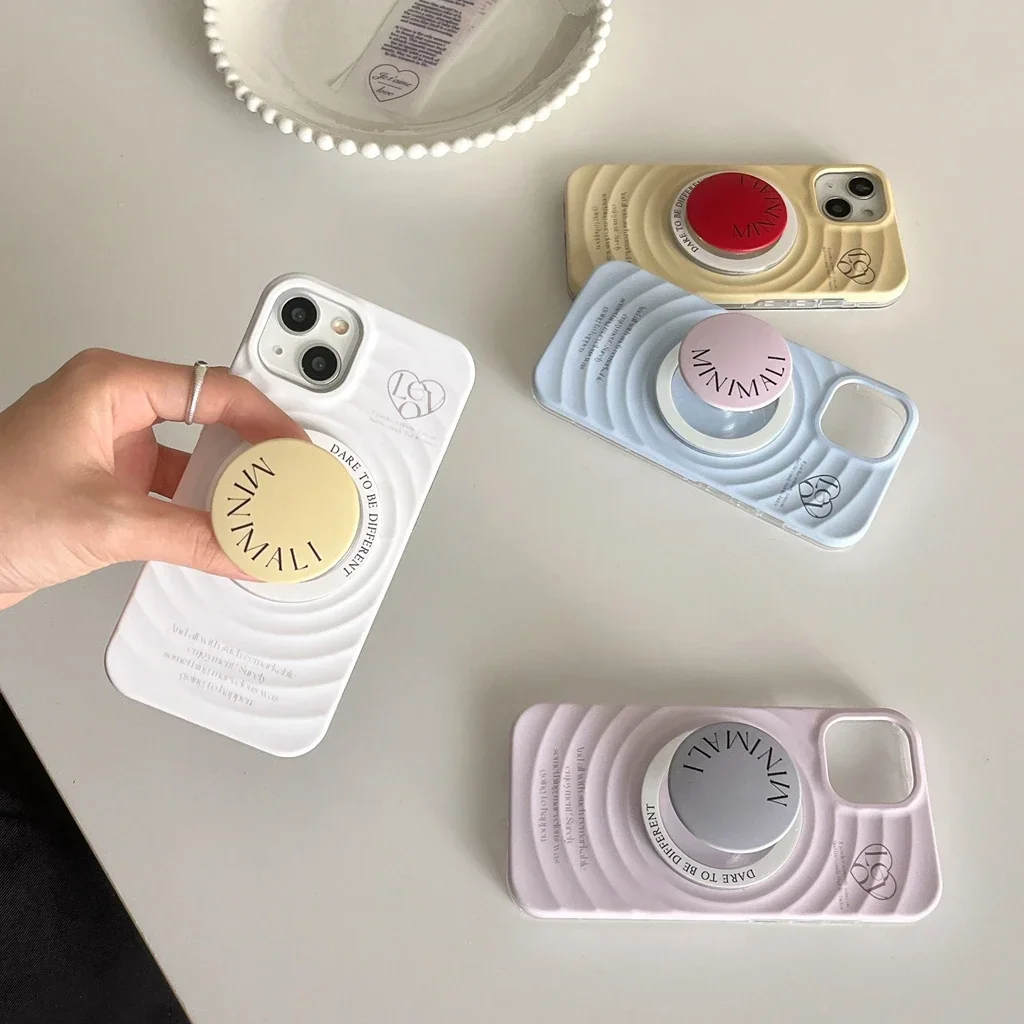 

2in1 Ripple Pattern Love Color Letter With Holder Magnetic Wireless Charging Phone Cover Case For iPhone 16 15 14 13 12 Pro Max