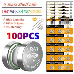 New 20-100PCS LR41 AG3 SR41 384 392 L736f L736c Batteries for Bow Sight Light Watch Thermometer 1.5V Alkailine Button Batteries