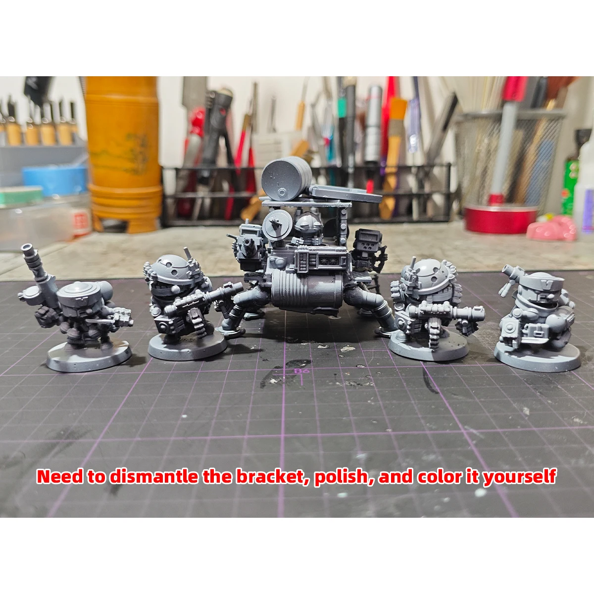 Q-Version Maßstabsmodell-Set 3D-Harz Miniatur-Soldatenfiguren Diorama Unbemalte Sci-Fi-Cartoon-Hexapoden-Mecha-Panzer-Angriff DIY – Detail 1