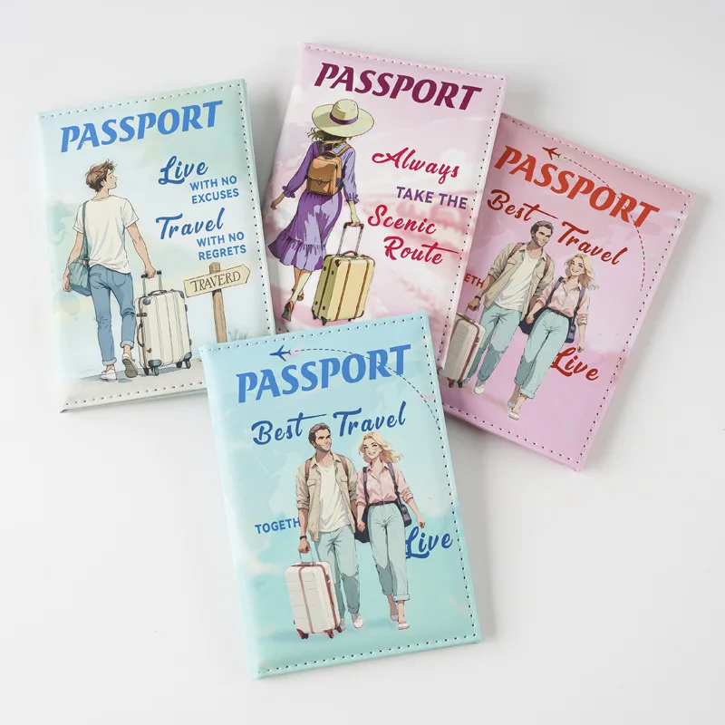 Creative Color Illustration Passport Cover Travel Wallet Cute Couple Family gift Passport Holder Case for Passports