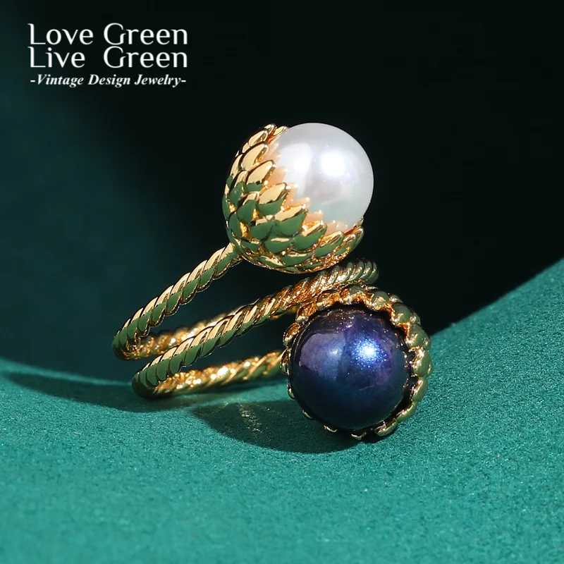 

Vintage White Purple Pearl Ring Freshwate For Women Accessories Gold Color Luxury Jewelry Trends 2025 High Quality Wedding Party