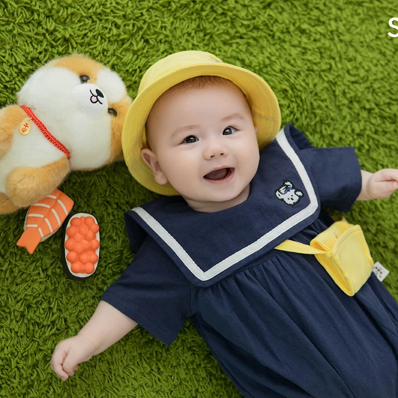 Sakura temporada de admisión accesorios de fotografía de bebé de estilo japonés, uniforme de jardín de infantes, lindo muñeco cachorro, accesorios de tiro para bebé